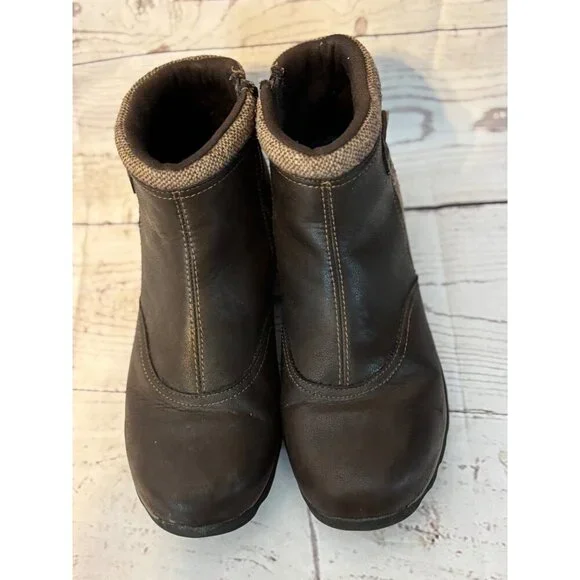 Eastland Brown Leather Zip Chic Ankle Boots Fabric Trim Size Women’s 11M - Picture 7 of 10